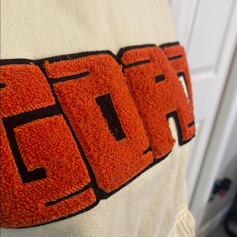 Cream Hoodie with Orange Accents - Picture 2 of 3